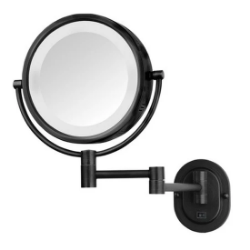 Picture of Jerdon Style Lighted wall mounted mirrors 8", 5X-1X LED Lighted Wall Mirror, Double Arm, Black HL65BK