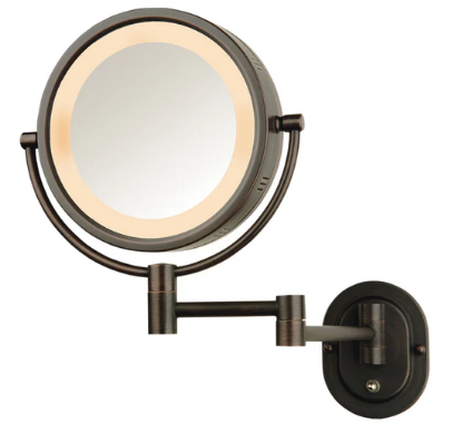 Picture of Jerdon Style Lighted wall mounted mirrors 8", 5X-1X LED Lighted Wall Mirror, Double Arm, Bronze, Direct Wire Only HL65BZD