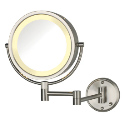 Picture of Jerdon Style Lighted Wall Mount Mirrors 8.5", 8X-1X LED Lighted Wall Mount Mirror, Extends 13.5", Nickel, Direct Wire HL75ND