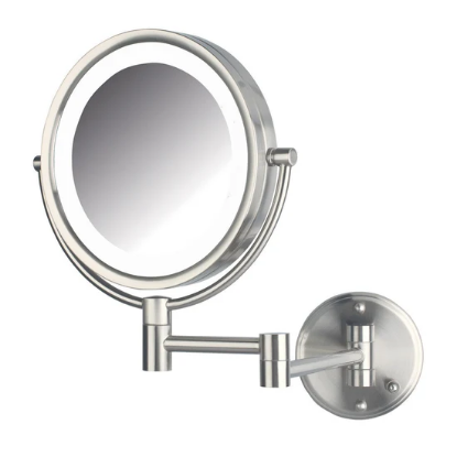 Picture of Jerdon Style Lighted Wall Mount Mirrors 8.5", 8X-1X LED Lighted Wall Mirror, Extends 13.5", Nickel Finish, Direct Wire  HL88NLD