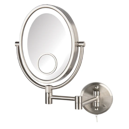 Picture of Jerdon Style Lighted Wall Mount Mirrors 8"x10" Oval, 10X,1X, 15X LED Lighted Mirror, Nickel  HL9515NL
