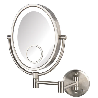 Picture of Jerdon Style Lighted Wall Mount Mirrors 8"x10" Oval, 10X,1X, 15X LED Lighted Mirror, Direct Wire, Nickel  HL9515NLD
