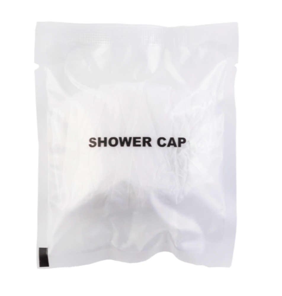 Picture of Shower Cap - standard shower cap in frosted soft sachet with black print