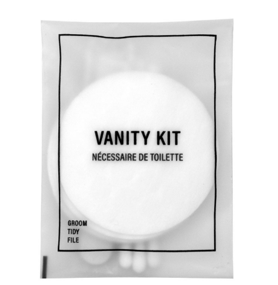 Picture of Vanity Kit - (3) cotton pads, (3) cotton swabs , (1) emery board in soft sachet with black print