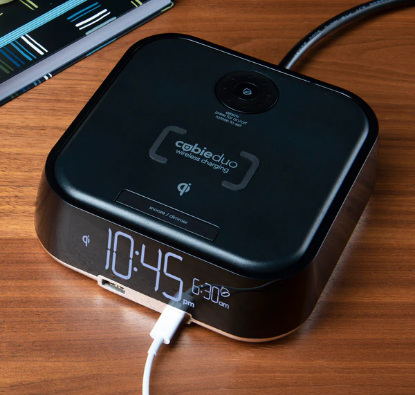 Picture of CubieDuo Qi Wirelss charging Day Alarm Clock Black with Surge Protection