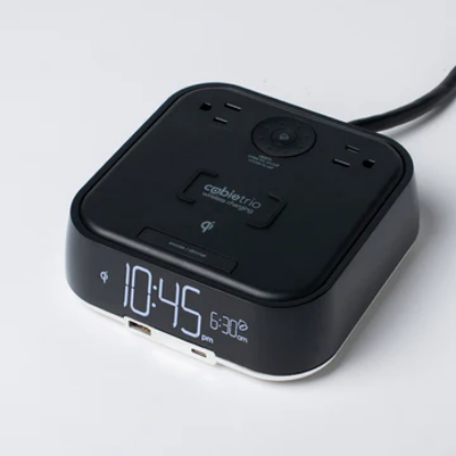 Picture of CubieTrio Qi Wireless Charging Day Alarm Clock Black with Surge Protection