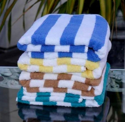 Picture of CABANA POOL TOWELS COLLECTION Blue Stripe 30 x 60,9.00 lb  100% 2 Ply Ringspun Cotton Yarn Vat Dyed 2x2 Cabana CTN pack of 3 DZ 