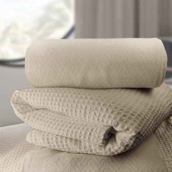 Picture of Herringbone Queen Blanket 90x90 – 3.40 lb, 100% Cotton, Hotel Thermal, Pack of 12 EA