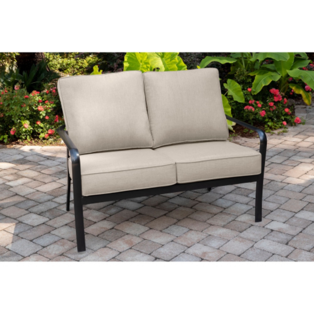 Picture of Commercial Aluminum Slat Back Loveseat With Sunbrella Cushions