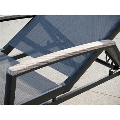 Picture of Cape Soleil - Santorini Aluminum Sling Chaise Lounge with Polywood Accent Arms