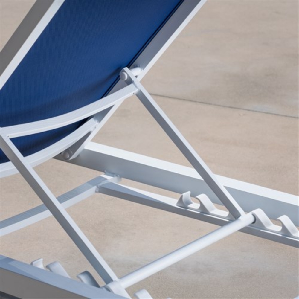 Picture of Cape Soleil - Santorini Aluminum Sling Chaise Lounge Chair with Wheels Navy