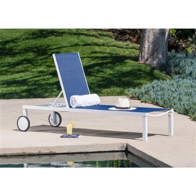 Picture of Cape Soleil - Santorini Aluminum Sling Chaise Lounge Chair with Wheels Navy