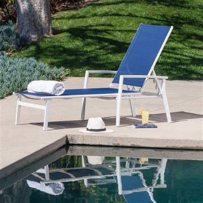 Picture of Cape Soleil - Santorini Aluminum Sling Chaise Lounge Chair Navy Blue