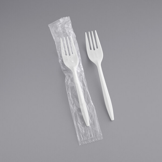 Picture of Individually Wrapped Medium Weight White Plastic Fork - 1000/Case	