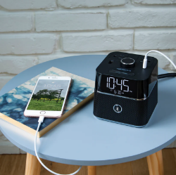 Picture of CubieBlue Bluetooth Speaker Day Alarm Clock And Power Black with Surge Protection