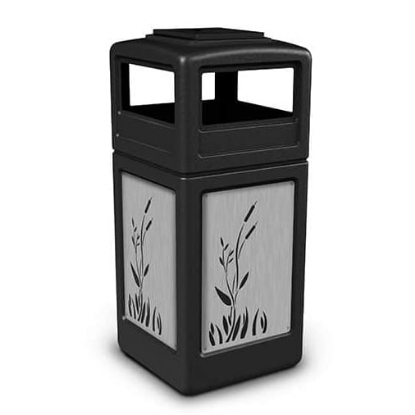 Picture of PolyTec™ 42-Gallon Square Cattails Steel Bin with Ashtray Lid