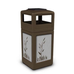 Picture of PolyTec™ 42-Gallon Square Cattails Steel Bin with Ashtray Lid