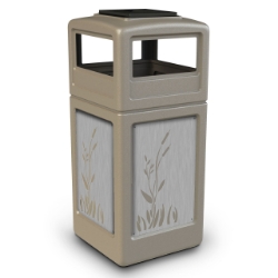 Picture of PolyTec™ 42-Gallon Square Cattails Steel Bin with Ashtray Lid