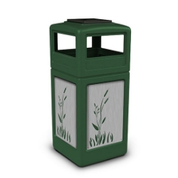 Picture of PolyTec™ 42-Gallon Square Cattails Steel Bin with Ashtray Lid