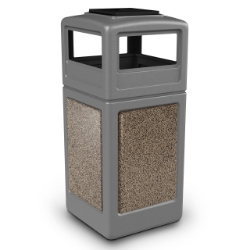 Picture of PolyTec™ 42-Gallon Square Stone Bin with Ashtray Lid