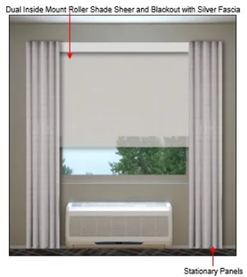 Picture of Comfort  City Scheme Roller Shades with Sheer & Blackout Options, Stationary Panels, and Cornice