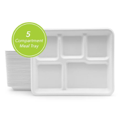 Picture of Three Leaf 5 Compartment Bagasse (School) Tray 500 Ct. (10 Packs Of 50)