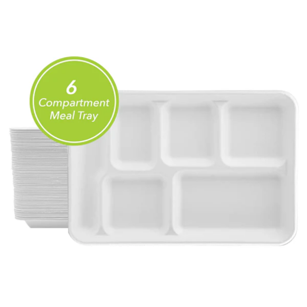 Picture of Three Leaf 6 Compartment Bagasse Tray 400 Ct. (8 Packs Of 50)