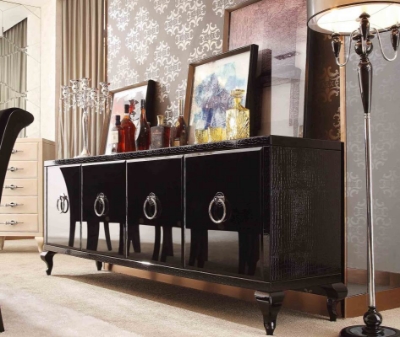 Picture of Bellagio Transitional Black Crocodile Lacquer Buffet