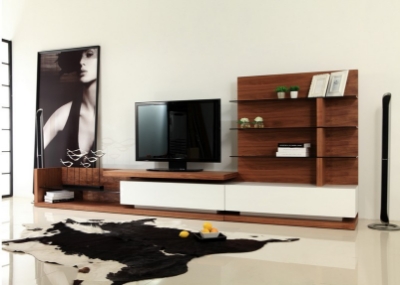 Picture of Modrest Jefferson Mid-Century Walnut and White High Gloss Entertainment Center