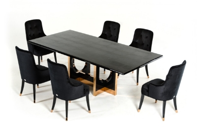 Picture of A&X Padua Modern Large Black Crocodile & Rosegold Dining Table