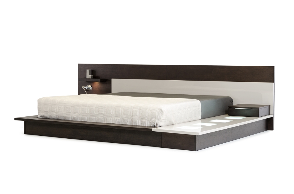 Picture of Modrest Torino Contemporary Brown Oak & Grey Platform Bed w/ Lights