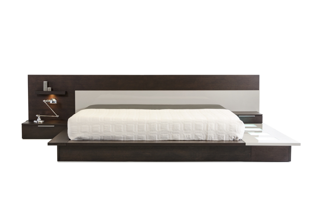 Picture of Modrest Torino Contemporary Brown Oak & Grey Platform Bed w/ Lights