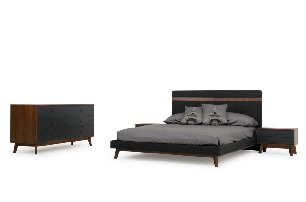 Picture of Nova Domus Dali Mid-Century Grey Fabric & Walnut Bed