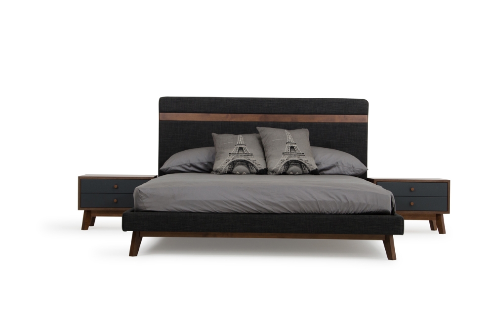 Picture of Nova Domus Dali Mid-Century Grey Fabric & Walnut Bed