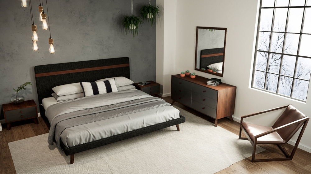 Picture of Nova Domus Dali Mid-Century Grey Fabric & Walnut Bed