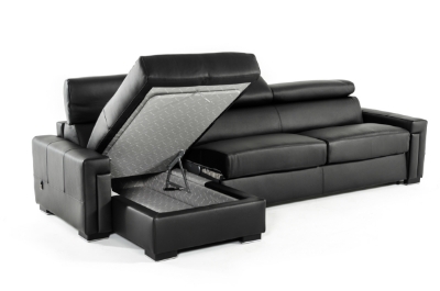 Picture of Lamod Italia Sacha - Modern Black Leather Reversible Sectional Sofa Bed with Storage