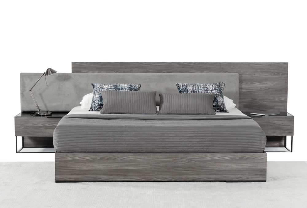 Picture of Nova Domus Enzo Italian Modern Grey Oak & Fabric Bed w/ Nightstands