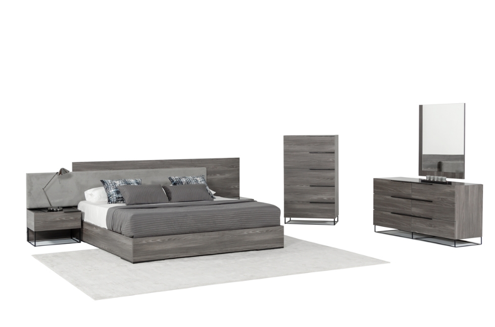 Picture of Nova Domus Enzo Italian Modern Grey Oak & Fabric Bed w/ Nightstands