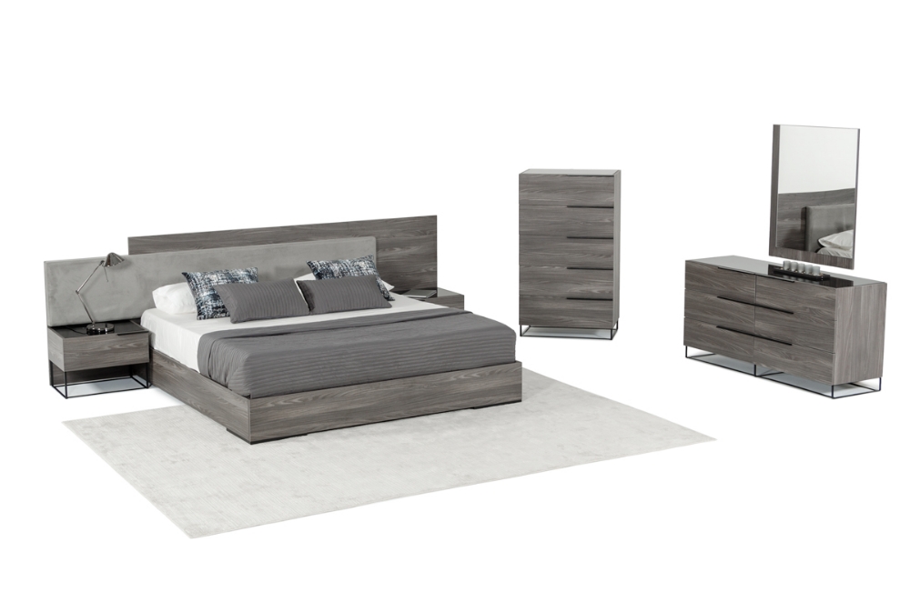 Picture of Nova Domus Enzo Italian Modern Grey Oak & Fabric Bed w/ Nightstands