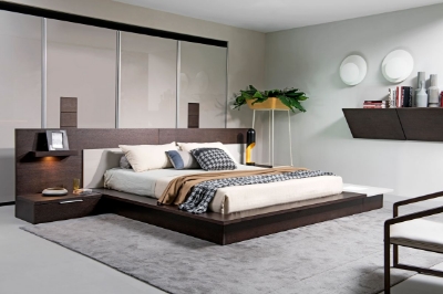 Picture of Eastern King Modrest Torino Contemporary Brown Oak & Grey Platform Bed w/ Lights