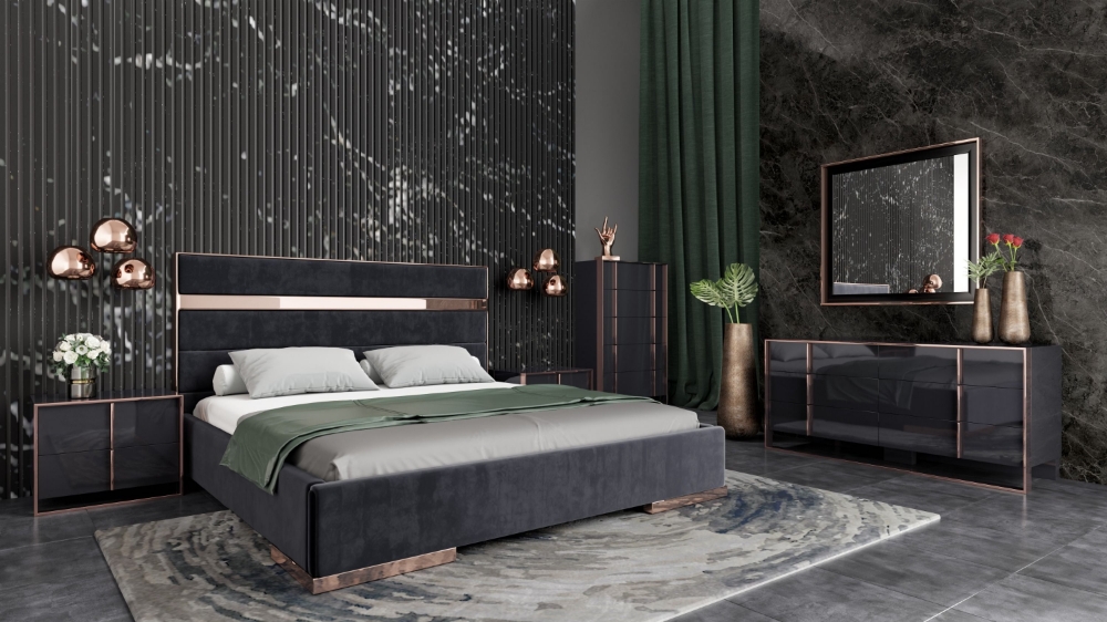 Picture of Queen Nova Domus Cartier Modern Black & Brushed Bronze Bedroom Set