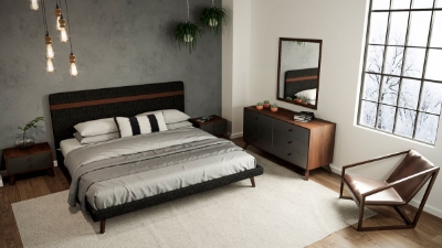 Picture of Eastern King Nova Domus Dali Modern Grey Fabric & Walnut Bed