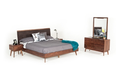 Picture of Modrest Marshall Mid-Century Modern Brown Fabric & Walnut Bedroom Set