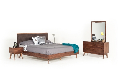 Picture of Modrest Marshall Mid-Century Modern Brown Fabric & Walnut Bedroom Set