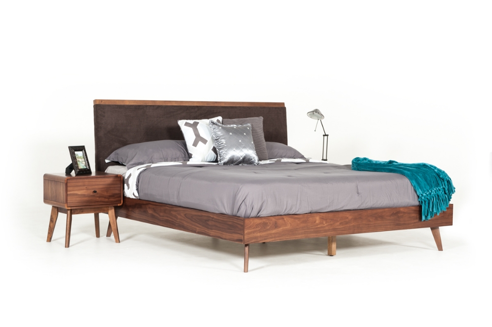 Picture of Modrest Marshall Mid-Century Modern Brown Fabric & Walnut Bed