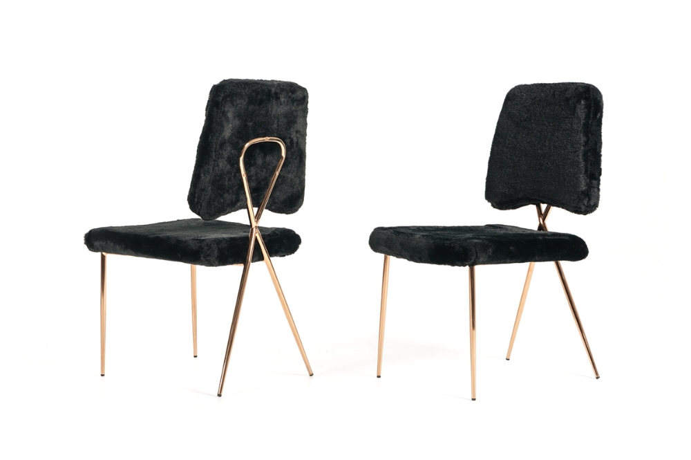 Picture of Candace - Modern Black Faux Fur Dining Chair (Set of 2)