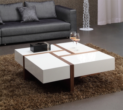 Picture of Modrest Makai Modern White & Walnut Square Coffee Table