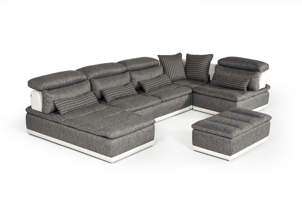 Picture of David Ferrari Panorama - Italian Modern Grey Fabric + White Leather Modular Sectional Sofa