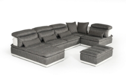 Picture of David Ferrari Panorama - Italian Modern Grey Fabric + White Leather Modular Sectional Sofa