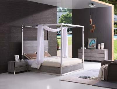 Picture of Modrest Arlene Modern Grey Elm & Stainless Steel Canopy Bed